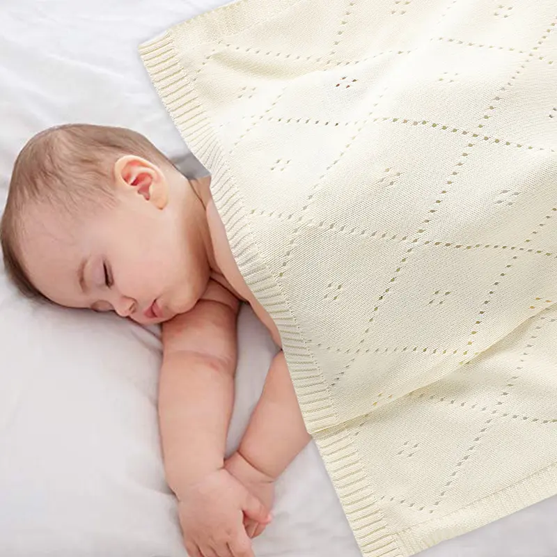 90*70cm Cotton Baby Stroller Blankets Swaddle Wrap Breathable Lightweight Knitted Newborn Boys Girls Bed Cellular Receiving Mats
