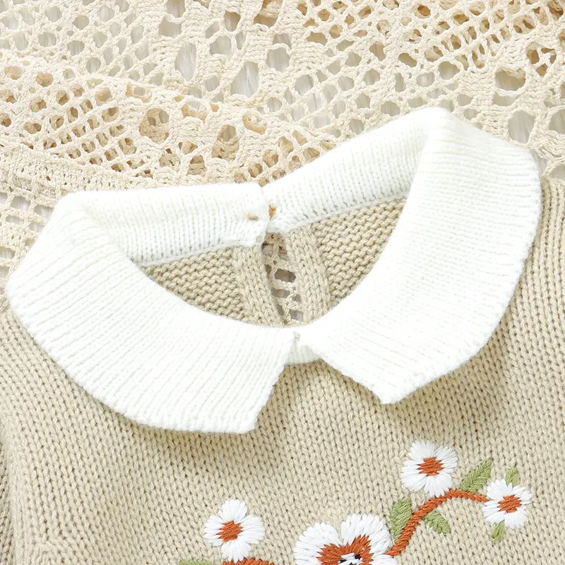 Baby Girls Bodysuits Floral Embroidery Newborn Turtle Neck Long Sleeve Onesie Coveralls 0-18m One Piece Infant Outwear Jumpsuits