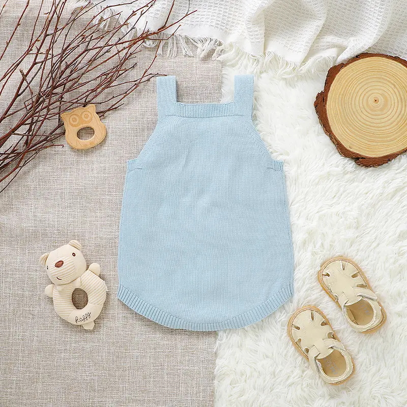 Baby Bodysuits Sleeveless Knitted Newborn Boys Girls Solid Cotton Onesie Infant Netural Jumpsuits One Piece Outfits Clothes 0-1Y
