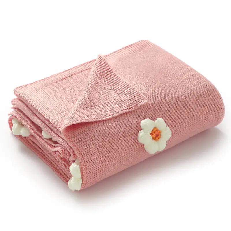 Baby Knitted Blankets 100*80cm Newborn Infant Girls Floral Stroller Bassinet Swaddle Wrap Quilts Plaid Toddler Throwing Play Mat
