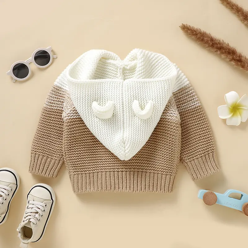 Spring Baby Sweaters Costumes 1-3Y Casual Hooded Long Sleeves Knitted Newborn Boys Girls Button Up Jackets Cardigans Infant Tops