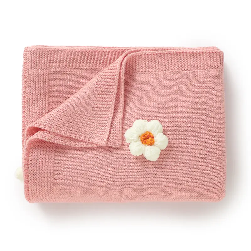 Baby Knitted Blankets 100*80cm Newborn Infant Girls Floral Stroller Bassinet Swaddle Wrap Quilts Plaid Toddler Throwing Play Mat