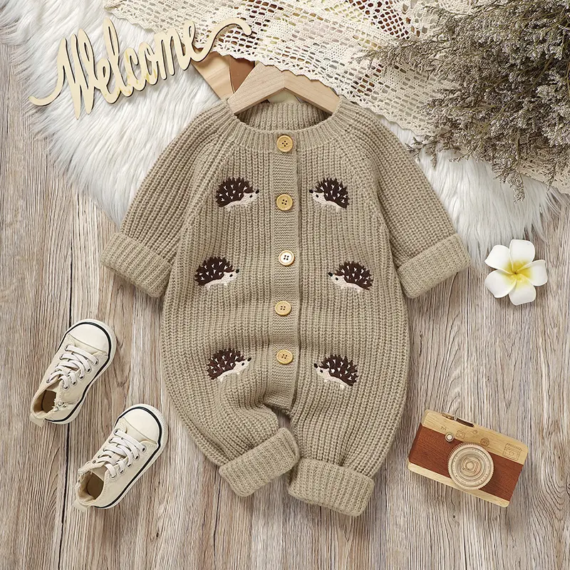 Newborn Clothes Outfits Autumn Winter Baby Boy Girl Long Sleeve Knitted Rompers Jumpsuits Cute Hedgehog Infant Outwear Playsuits