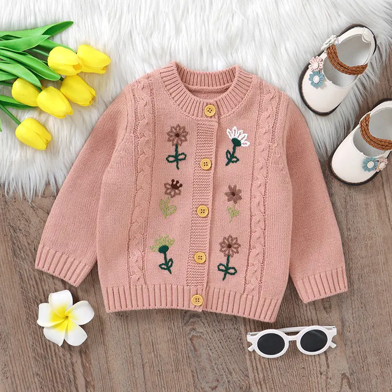 Autumn Winter Newborn Baby Girls Sweaters Clothes Flower Embroidered Infant Full Sleeve Knitted Cardigans Jackets Children Coats