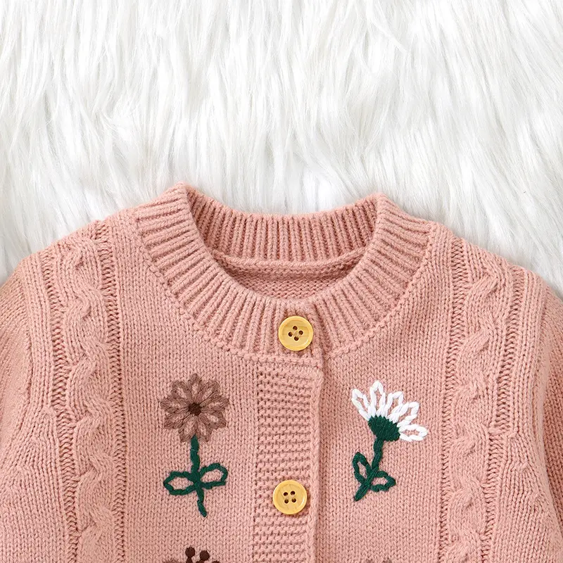 Autumn Winter Newborn Baby Girls Sweaters Clothes Flower Embroidered Infant Full Sleeve Knitted Cardigans Jackets Children Coats