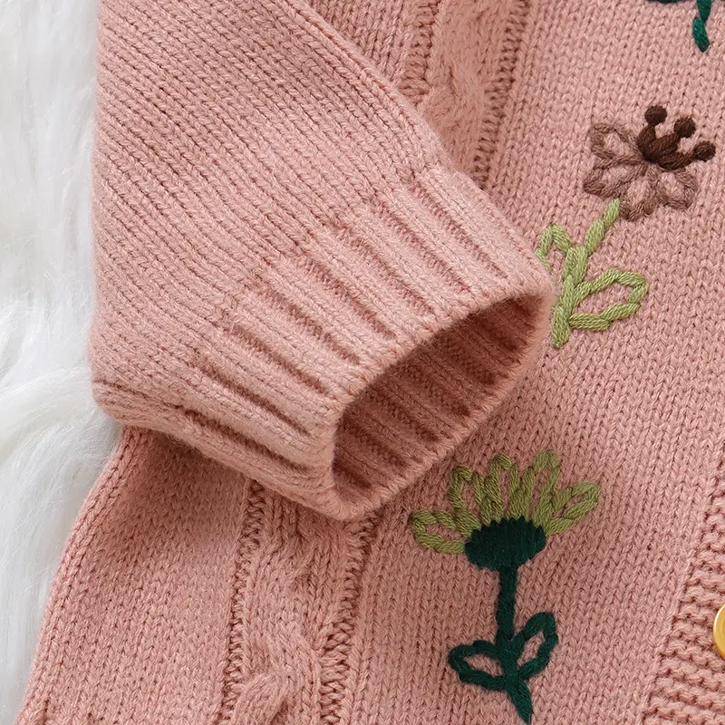 Autumn Winter Newborn Baby Girls Sweaters Clothes Flower Embroidered Infant Full Sleeve Knitted Cardigans Jackets Children Coats