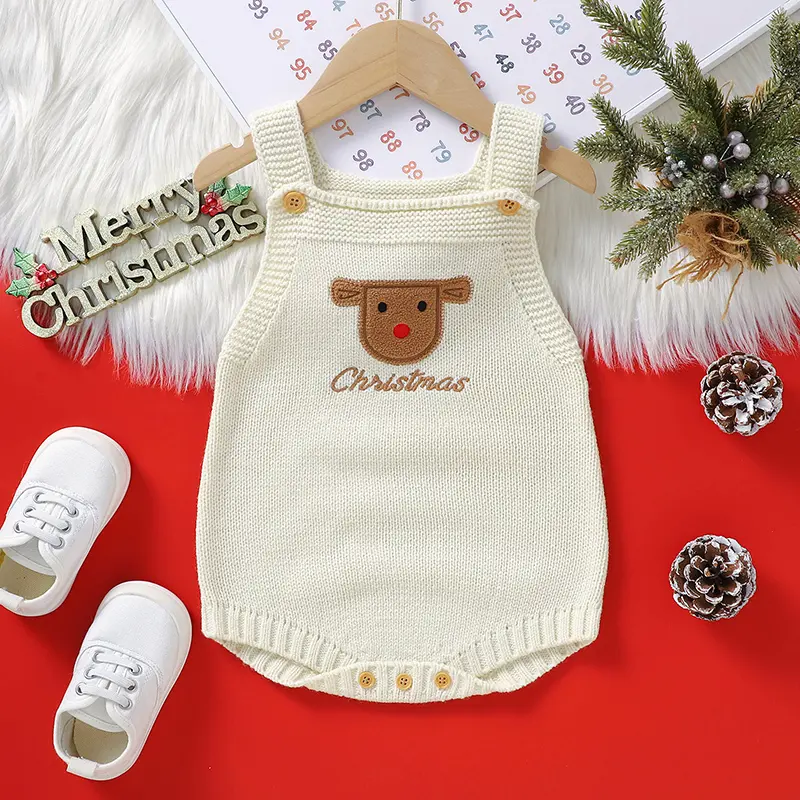 Winter Christmas Baby Bodysuits Clothes 0-18m Sleeveless One Piece Knit Newborn Boys Girls Onesie Outfits Infant Unisex Jumpsuit