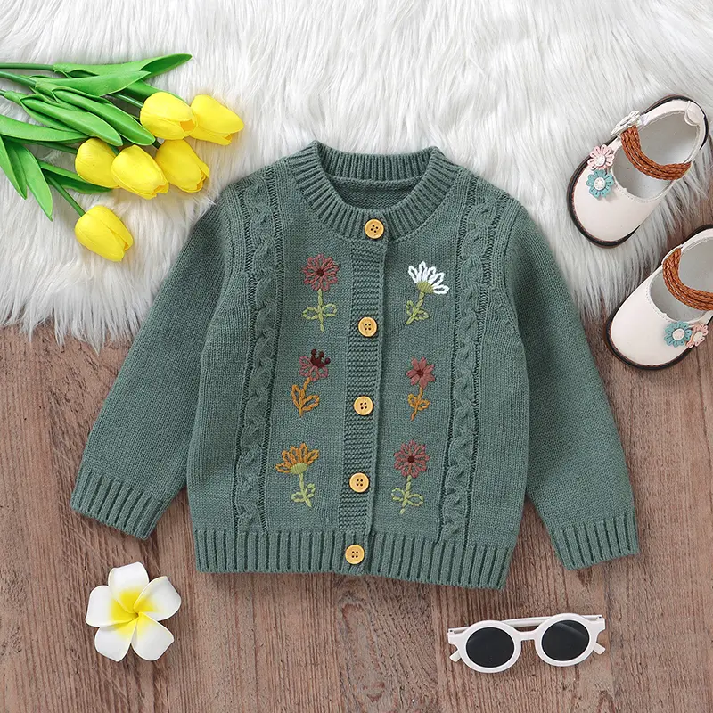 Autumn Winter Newborn Baby Girls Sweaters Clothes Flower Embroidered Infant Full Sleeve Knitted Cardigans Jackets Children Coats