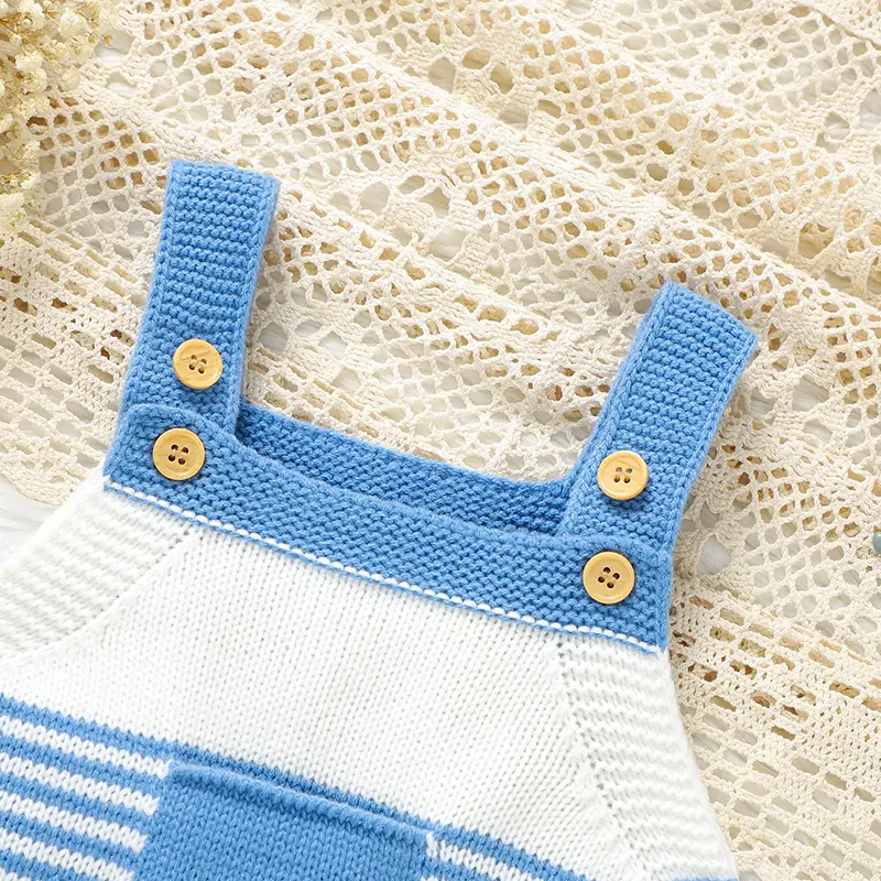 Blue Baby Rompers Clothes Casual Sleeveless Knitted Newborn Boys Girls Strap Jumpsuits 0-18m One Pieces Infant Toddler Playsuits