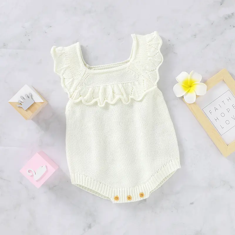 Newborn Infant Girls Bodysuits 0-18m Sleeveless Solid Color Knitted Newborn One Piece Onesie Jumpsuits Toddler Outfits Playsuits