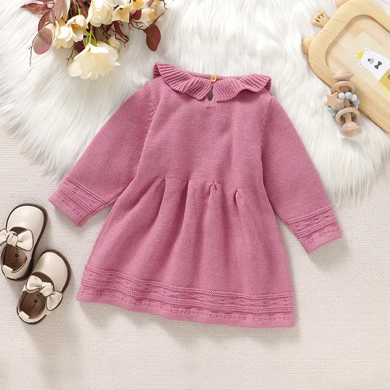 Winter Baby Girls Sweaters Dress Spring Autumn Pink Long Sleeve Knitted Infant Toddler Outwear Birthday Dresses Clothes 1-3Y Top