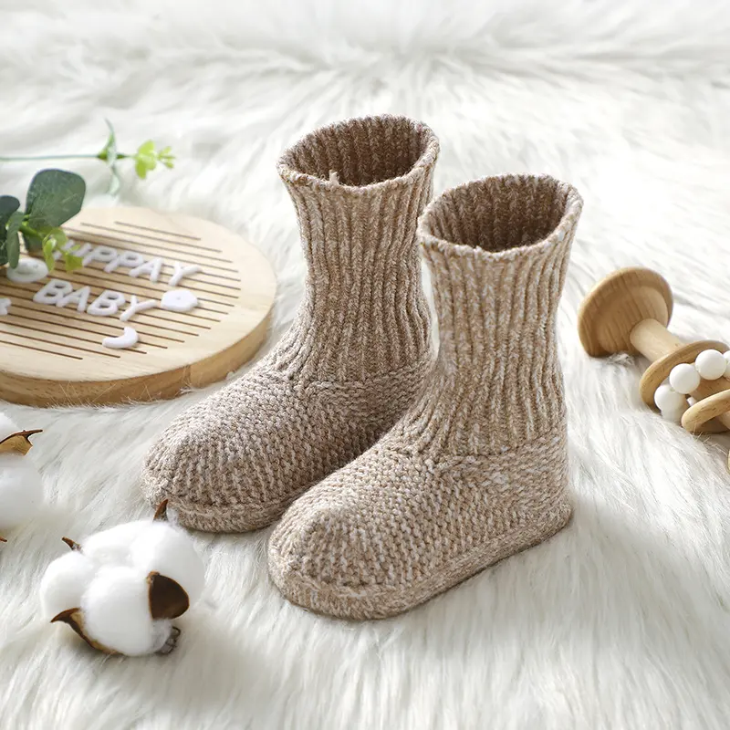 Baby Booties Newborn Boys Girls Hand Knit Boots Non-Slip Warm Infant First Walkers 0-12M Toddler Outdoor Indoor Floor Crib Shoes