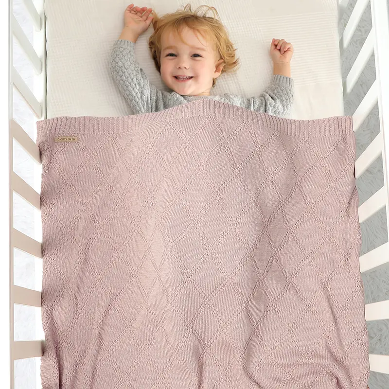 Baby Blankets Ultra-Soft Reversible Knitted Newborn Netural Cotton Swaddle Wrap Cradle Quilts for Infantil Boys Girls Breathable