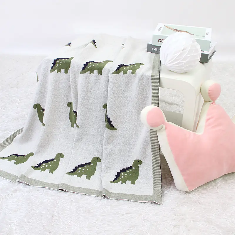 Baby Blankets Dinosaur Knitted Newborns Swaddle Wrap Cradle Quilts for Stroller Sofa Bedding Crib Quilts 100*80cm Cotton Covers