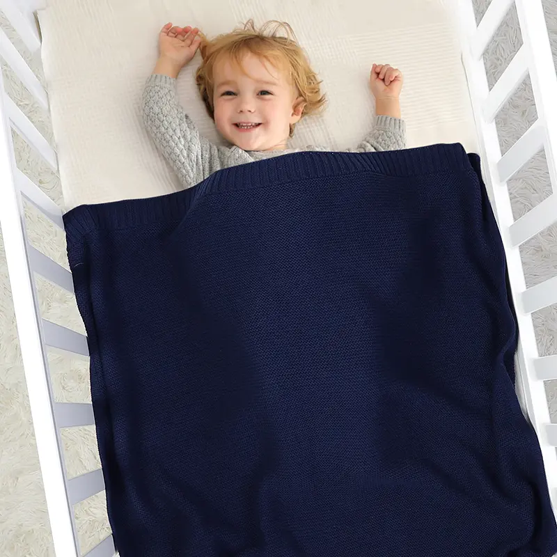 Baby Blankets Newborn Dual-Use Solid Color Knitted Stroller Basket Swaddle Wrap Quilts Cover 100*80cm Toddler Throwing Play Mats