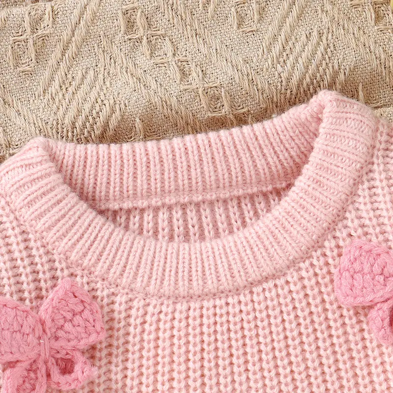Fashion Bowknot Knitted Baby Girls Sweaters Long Sleeves Outwear Newborn Infant Knitwear Jumpers 1-3Y Toddler Pullovers Clothing