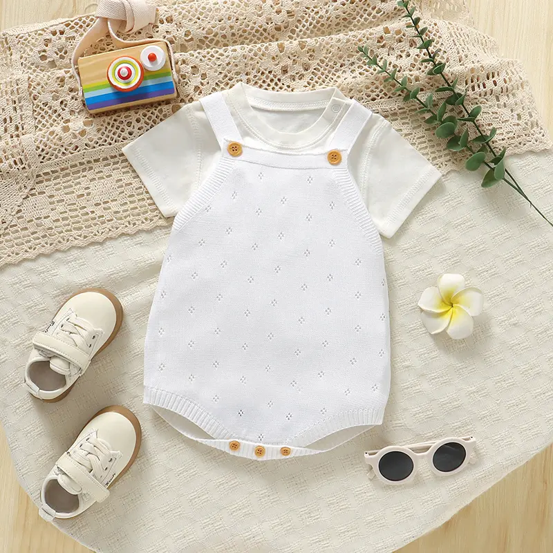 Baby Cotton Knitted Bodysuits Solid Sleeveless Newborn Infant Girls Strap Onesie Coveralls 0-18m Toddler White Outfits Costumes