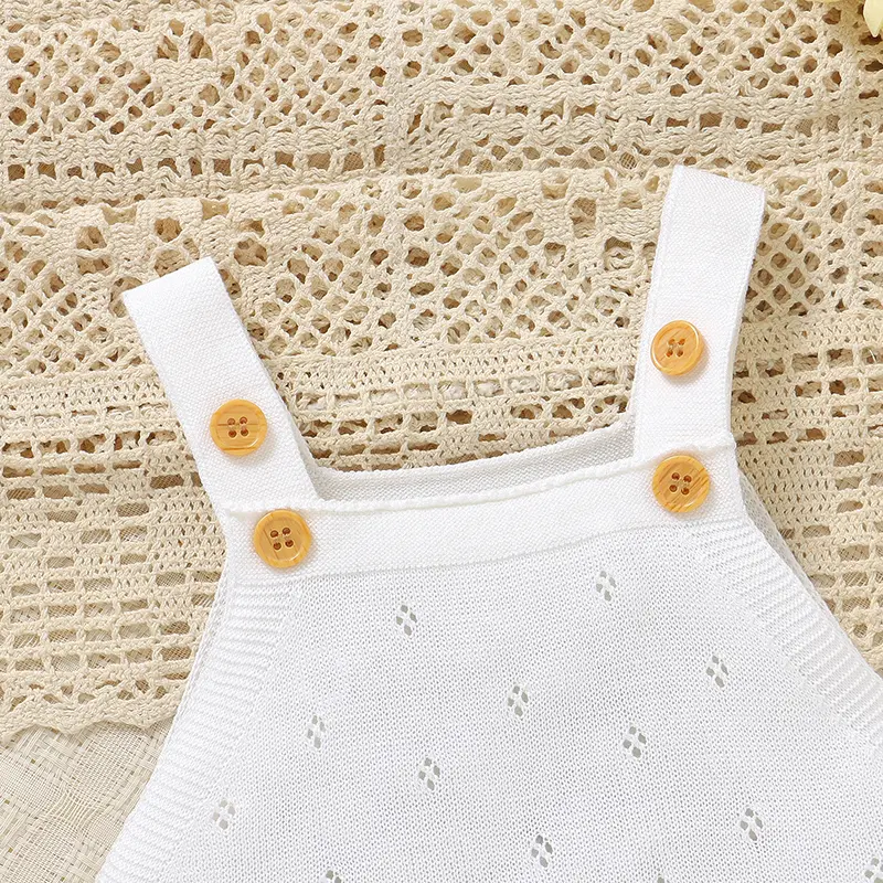 Baby Cotton Knitted Bodysuits Solid Sleeveless Newborn Infant Girls Strap Onesie Coveralls 0-18m Toddler White Outfits Costumes