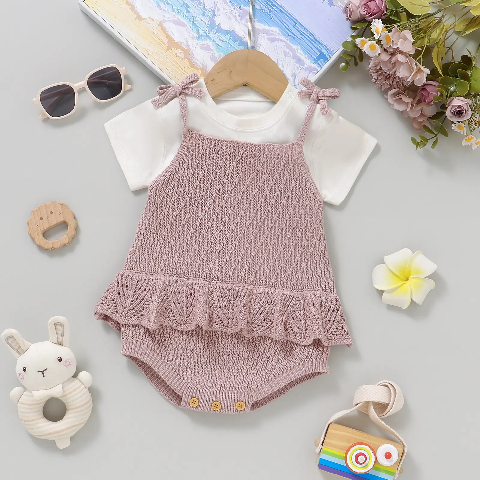 Baby Bodysuits Newborn Sleeveless Knitted Infant Girl Strap Onesie Coveralls One-Piece Toddler Outwear Jumpsuits Outfits Clothes