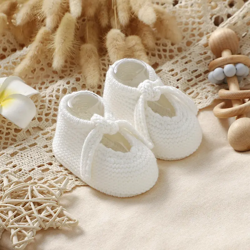 Baby Girls Socks Shoes Solid Hand Knitted Newborn Infant Anti-Slip First Walkers 0-1Y Toddler Soft Soled Crochet Kids Prewalkers