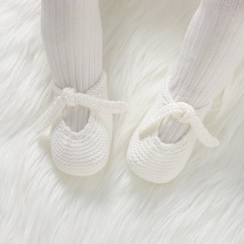 Baby Girls Socks Shoes Solid Hand Knitted Newborn Infant Anti-Slip First Walkers 0-1Y Toddler Soft Soled Crochet Kids Prewalkers
