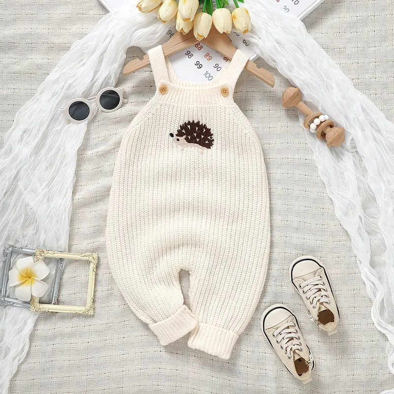 Baby Girls Boys Rompers Cute Hedgehog Knitted Newborn Sleeveless Sunsuits Jumpsuits 0-18m Infant Unisex Overalls Toddler Costume