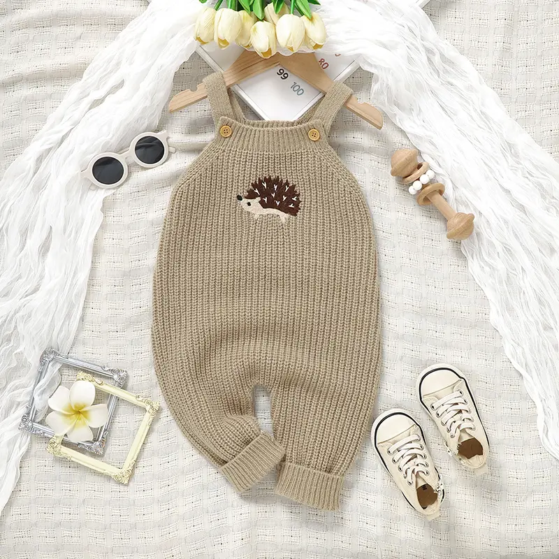 Baby Girls Boys Rompers Cute Hedgehog Knitted Newborn Sleeveless Sunsuits Jumpsuits 0-18m Infant Unisex Overalls Toddler Costume