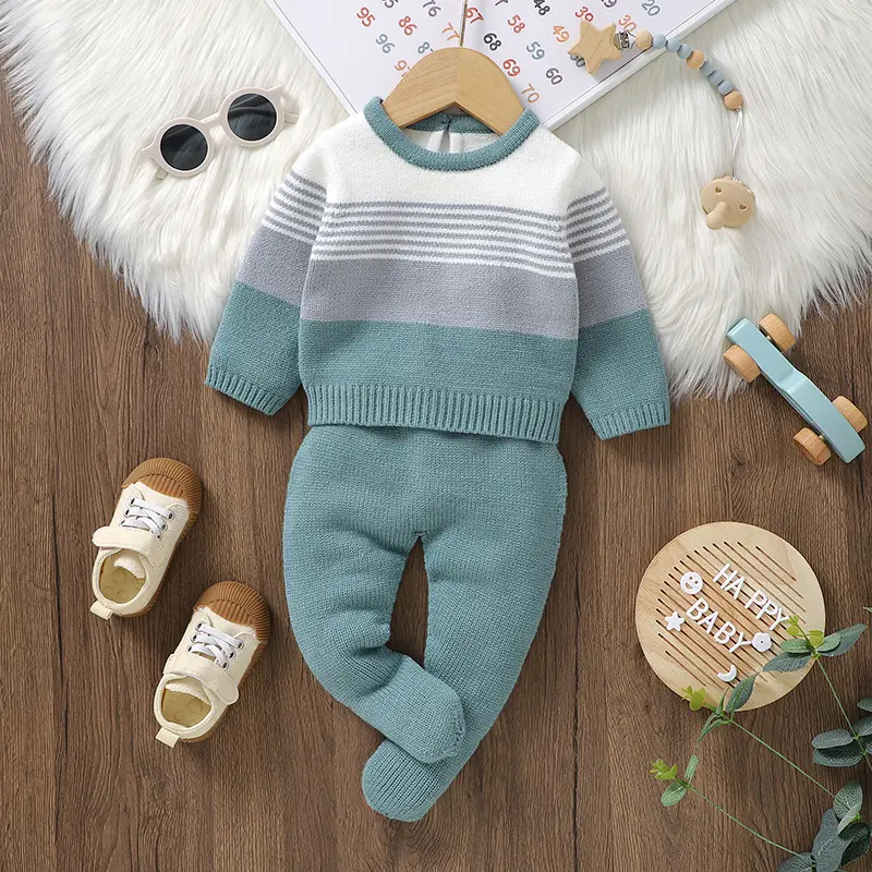 Toddler Boys Girls Sport Suits Spring Autumn Casual Full Sleeves Sweaters Tops+Pants Outfits Sets Newborn Infant Knit Tracksuits