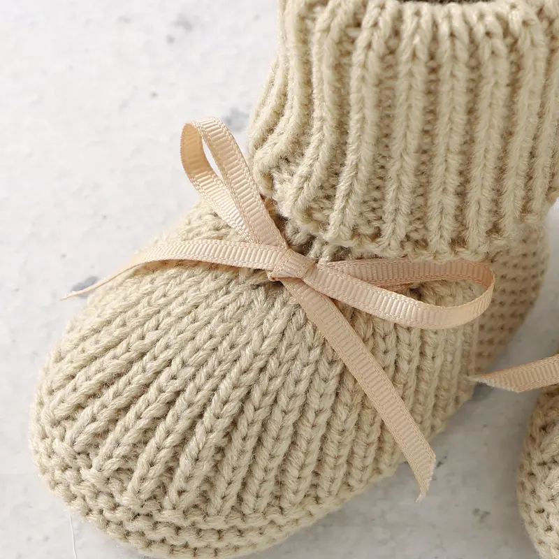 Baby Shoes Fashion Solid Color Knitted Newborn Infant Boys Girls Butterfly-knot Boots Soft Soled Children First Walker Footwear