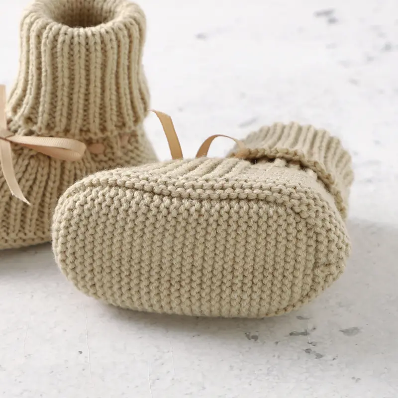 Baby Shoes Fashion Solid Color Knitted Newborn Infant Boys Girls Butterfly-knot Boots Soft Soled Children First Walker Footwear