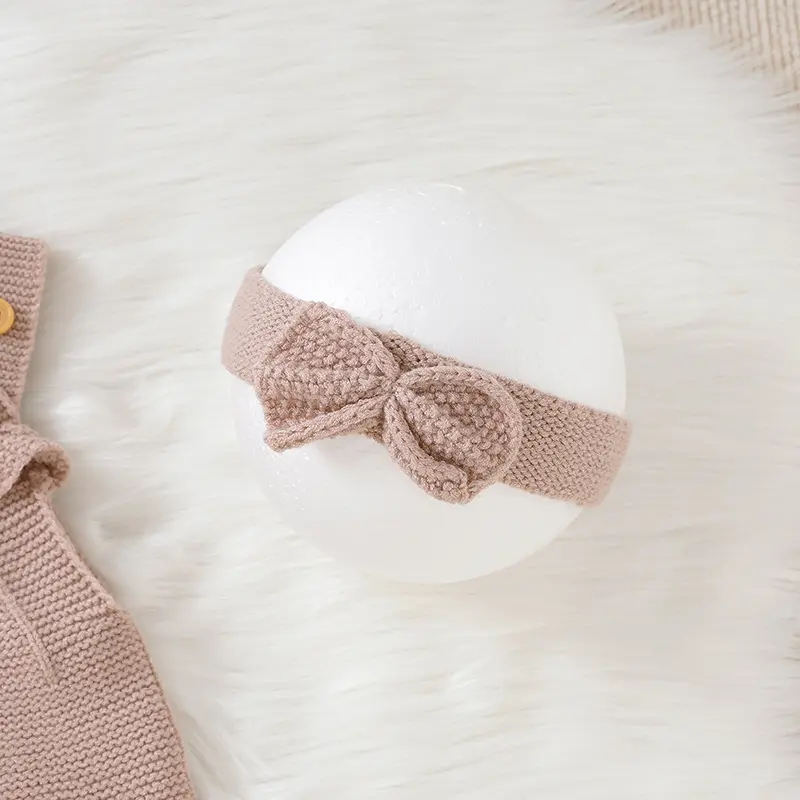 2pcs/Set Newborn Baby Rompers Clothes Solid Sleeveless Knit Infant Child Girls Strap Jumpsuits Headband Outfits Toddler Costumes