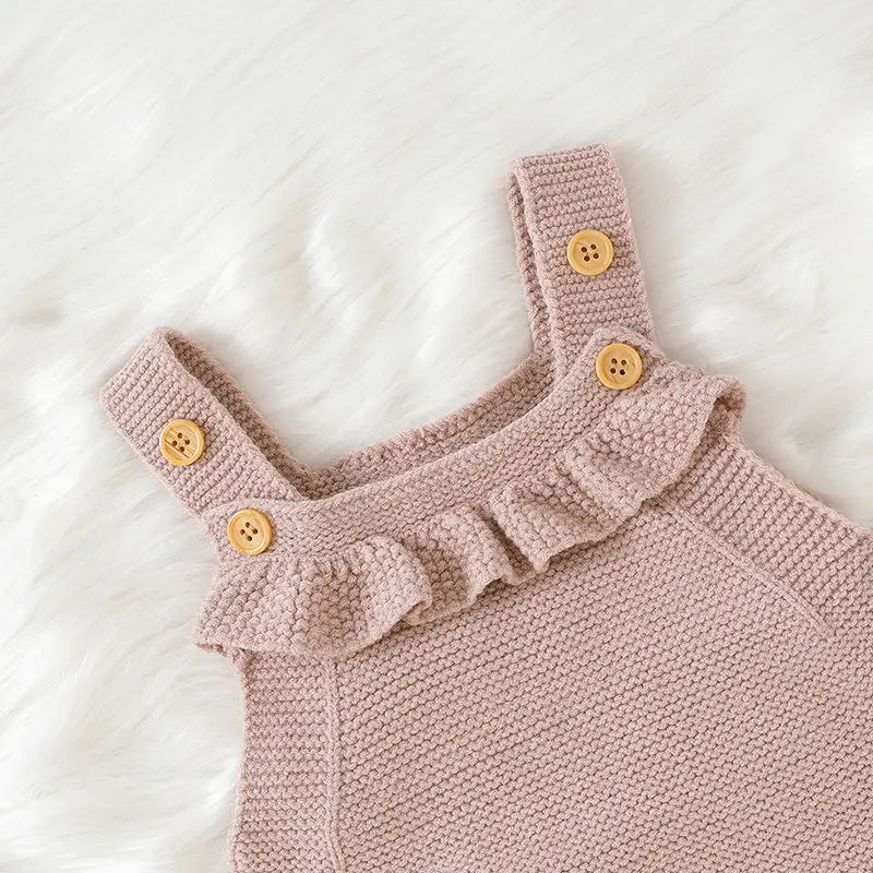 2pcs/Set Newborn Baby Rompers Clothes Solid Sleeveless Knit Infant Child Girls Strap Jumpsuits Headband Outfits Toddler Costumes