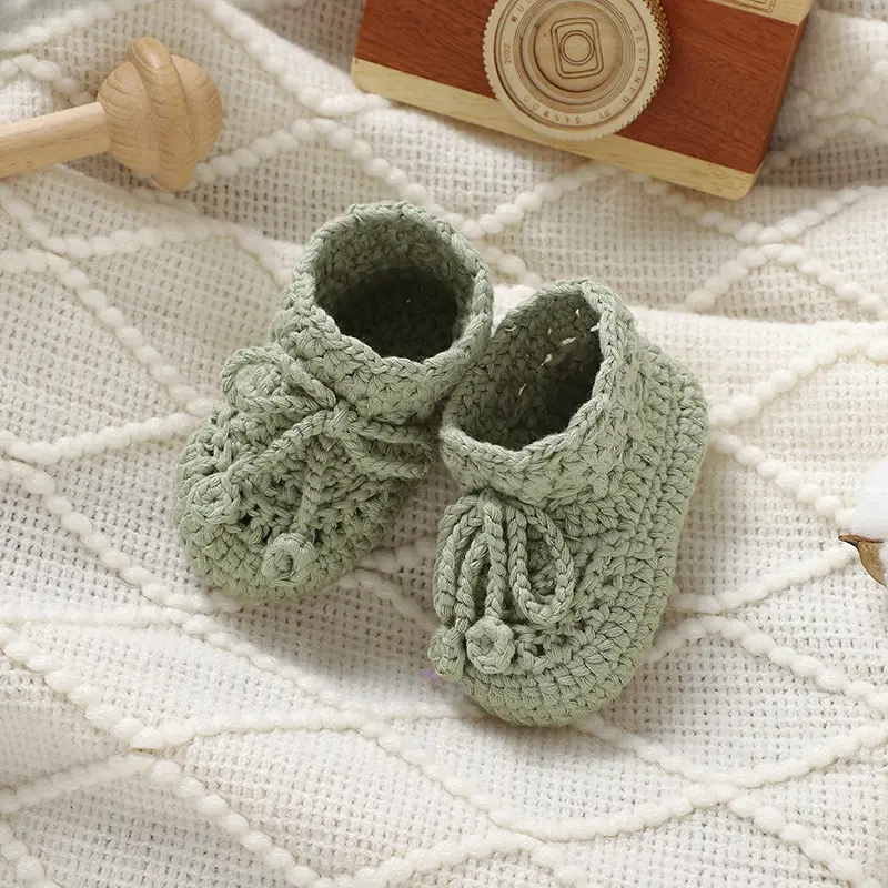 Handmade Knitted Baby Boys Girls First Walkers 0-1Y Pure Color Newborn Unisex Soft Bottom Cotton Shoes Anti-Slip Toddler Sneaker