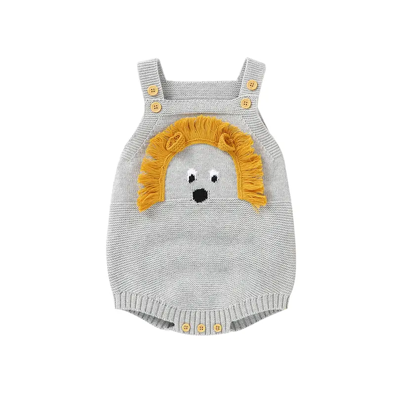 Baby Cotton Bodysuits Clothes Cute Lion Knitted Newborn Boys & Girls Sleeveless Onesie 0-18m One Pieces Infant Jumpsuits Outfits