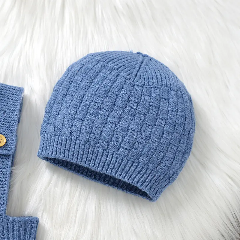 Baby Rompers Hats Clothing Sets 0-18m Fashion Solid Color Knitted Newborn Infantil Boys & Girls Jumpsuits Playsuits Outfits 2pcs
