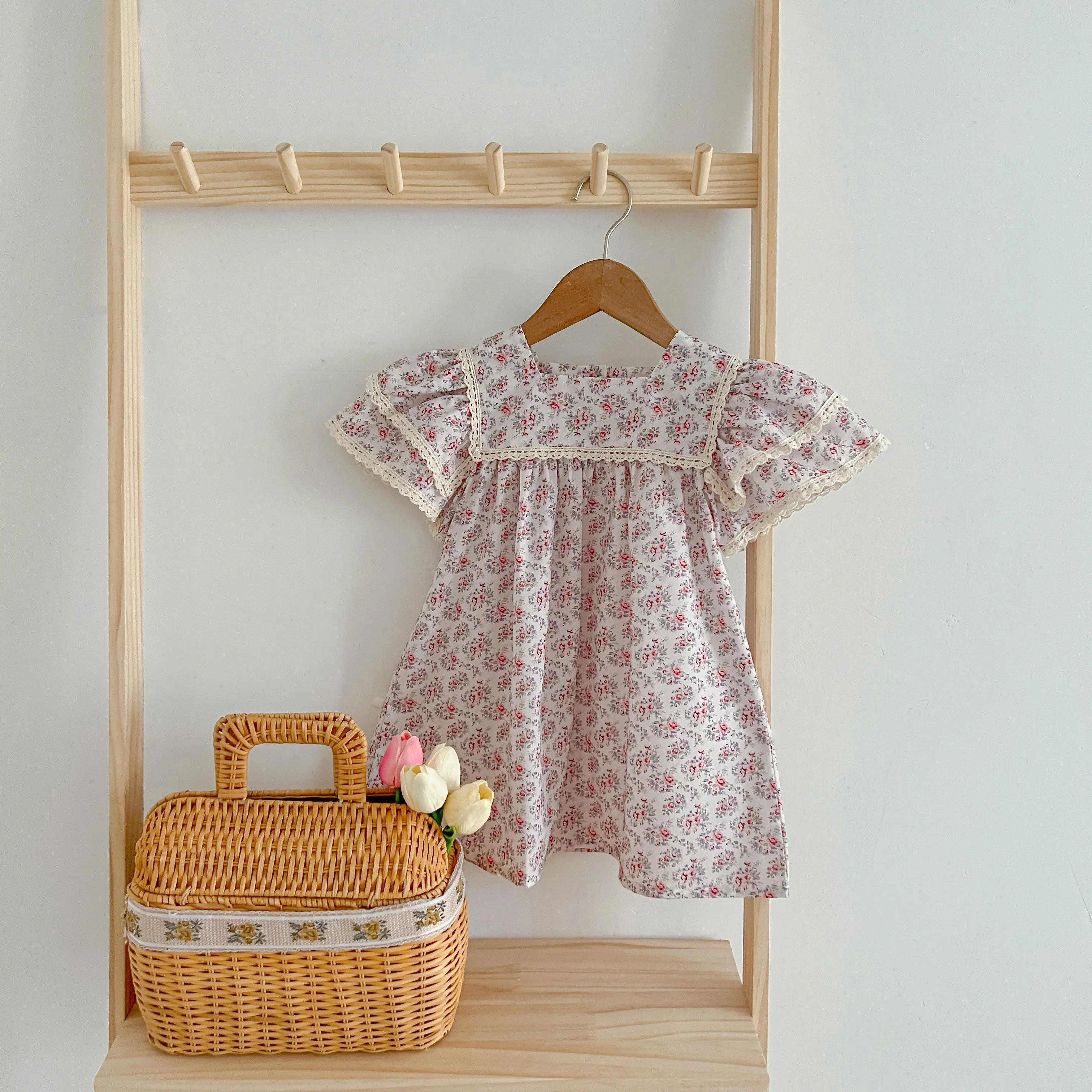 Sister Toddler Baby Girls Flower Lace Dresses Summer Girl Baby Romper Sister Matching Outfit Princess Dress Pink Princess Romper