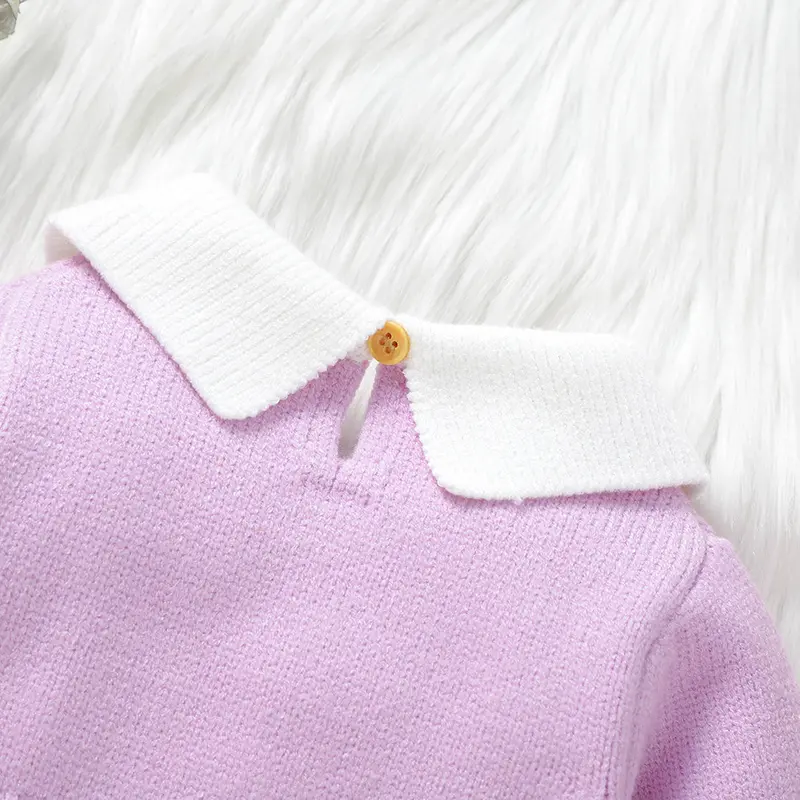 Winter Newborn Girls Rompers Clothes Autumn Purple Turtle Neck Long Sleeve Infant Kids Knitted Jumpsuits Headband Set 2pcs 0-18m