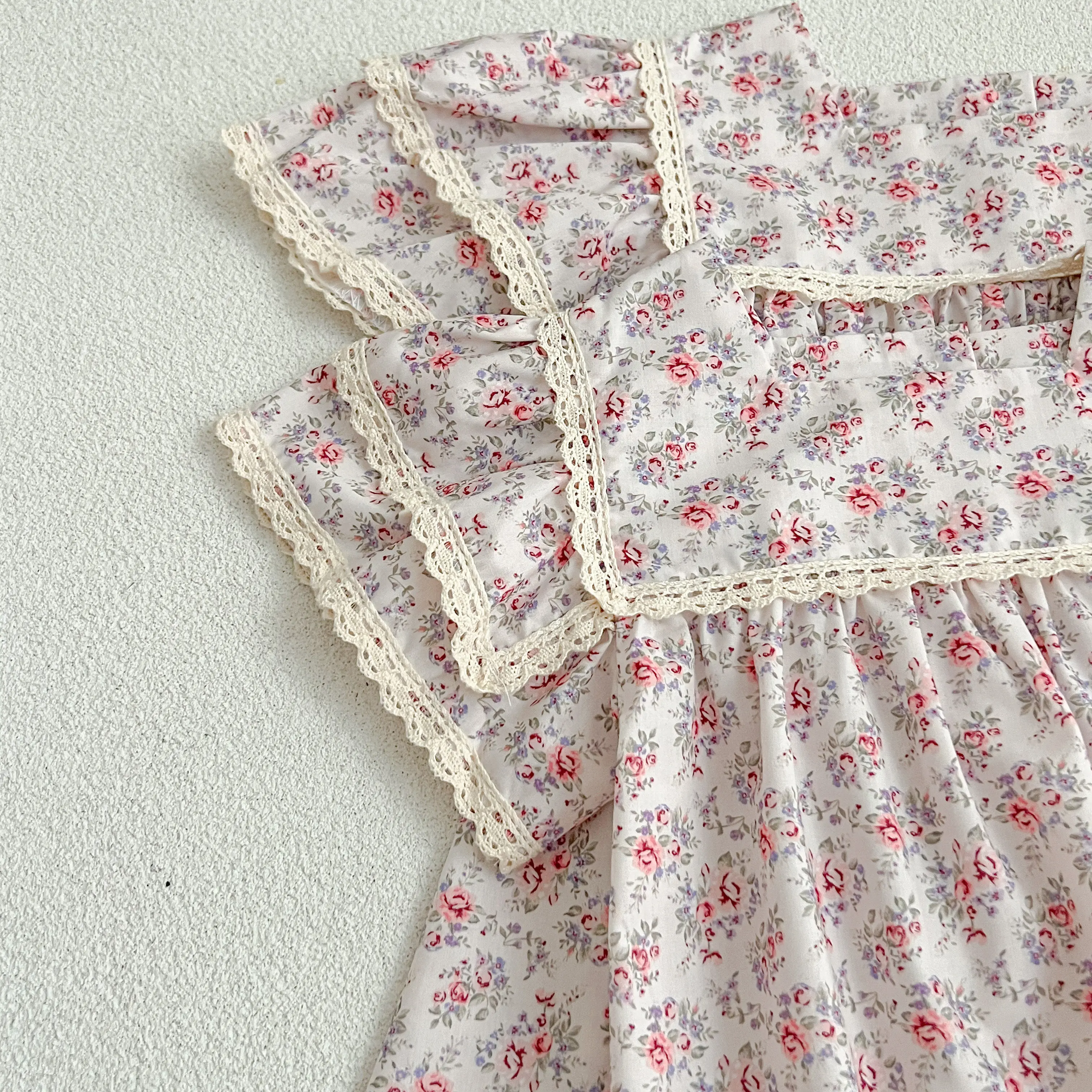 Sister Toddler Baby Girls Flower Lace Dresses Summer Girl Baby Romper Sister Matching Outfit Princess Dress Pink Princess Romper