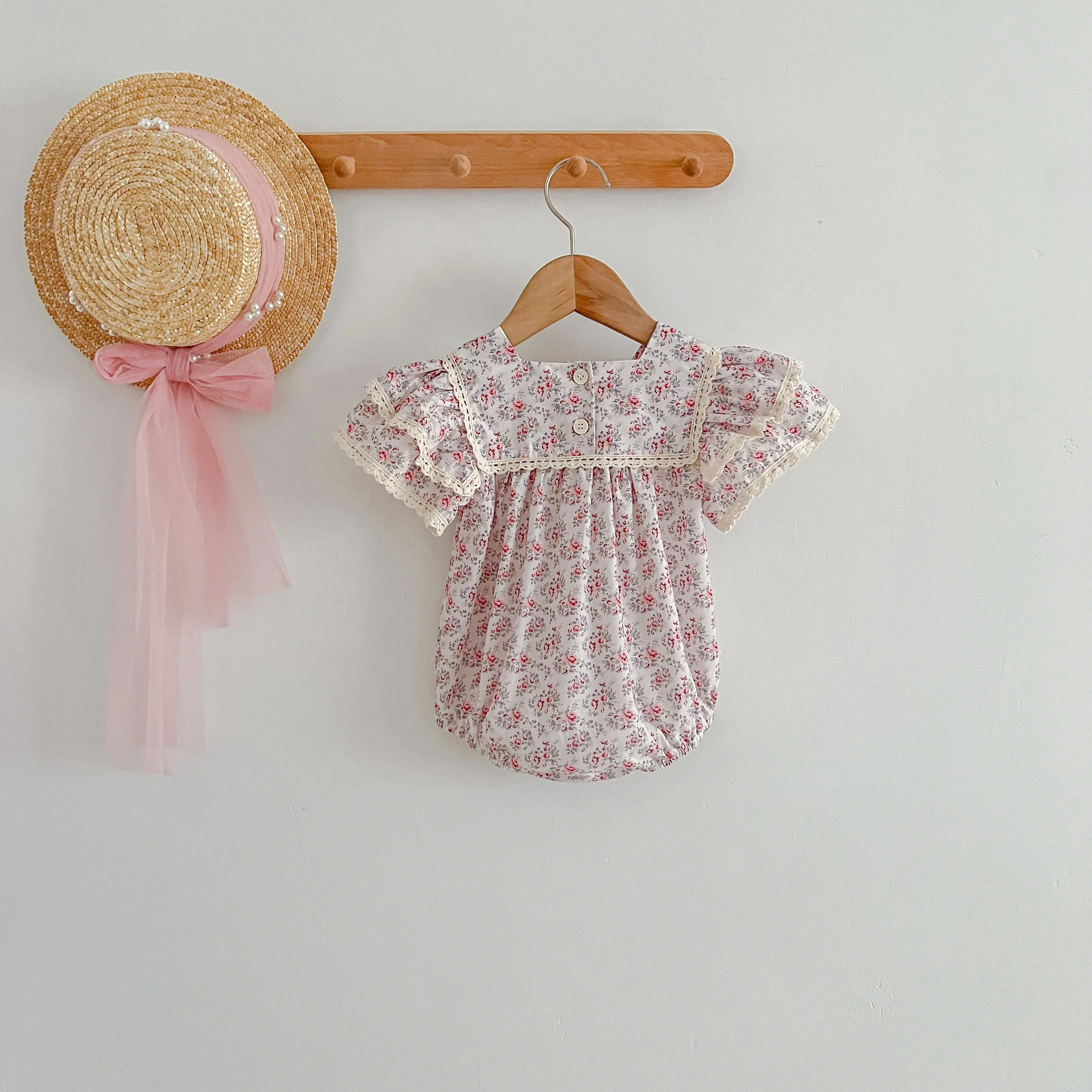 0-3Y Newborn Girl Romper Floral Infants Girls Short Sleeve Bodysuits Summer Newborn Baby Girls Clothes Cotton Princess Bodysuit