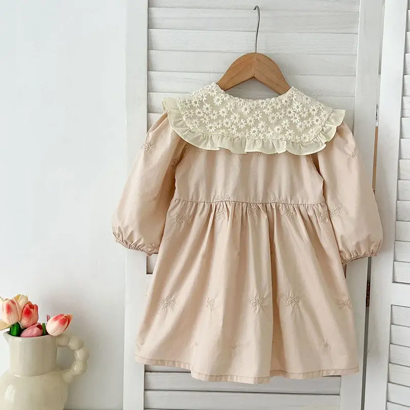 1-6Y Baby Girl Clothing Lace Autumn Casual Dresses Children Fashion Embroidery Sweet Princess Dress Long Sleeve Kids Party Dress