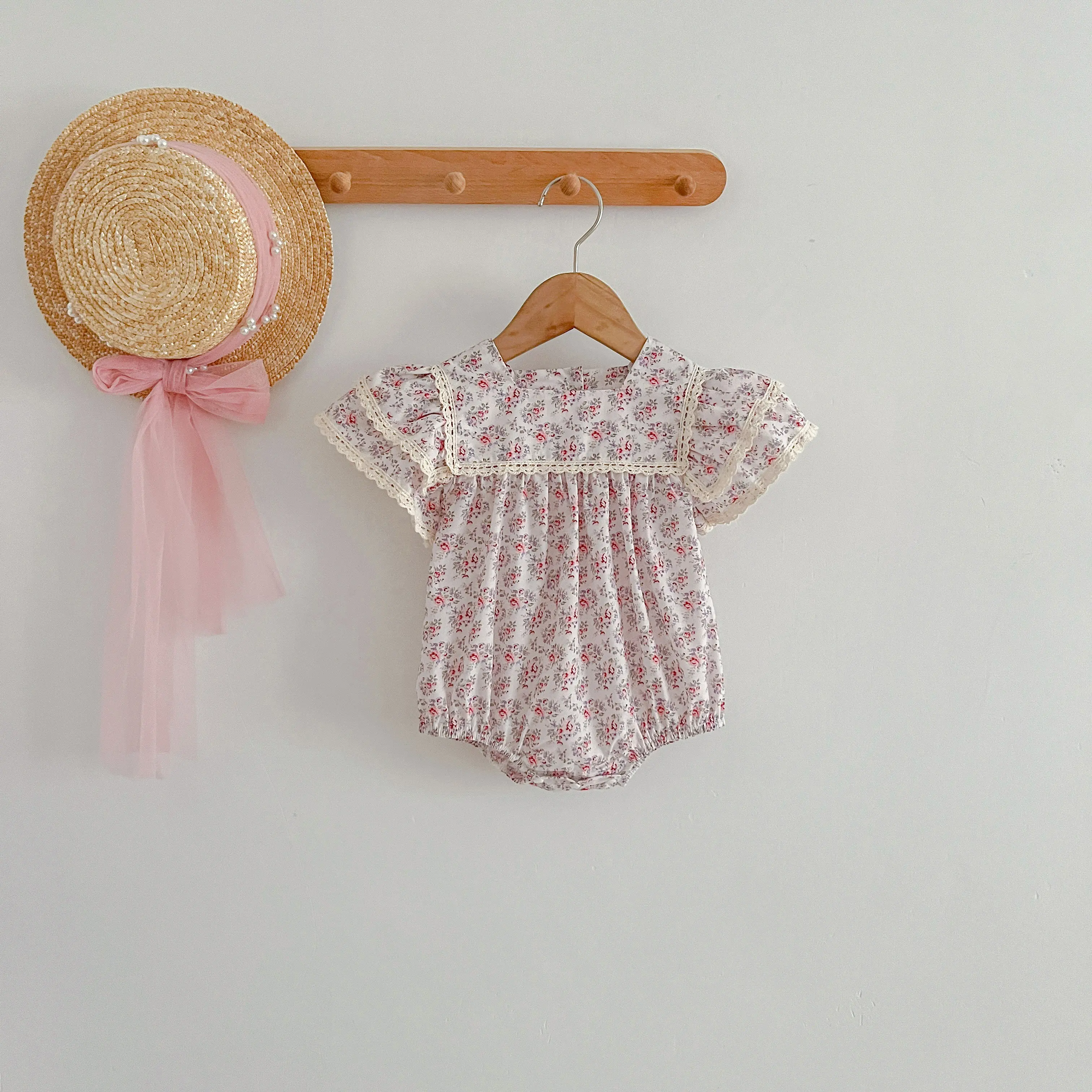 0-3Y Newborn Girl Romper Floral Infants Girls Short Sleeve Bodysuits Summer Newborn Baby Girls Clothes Cotton Princess Bodysuit