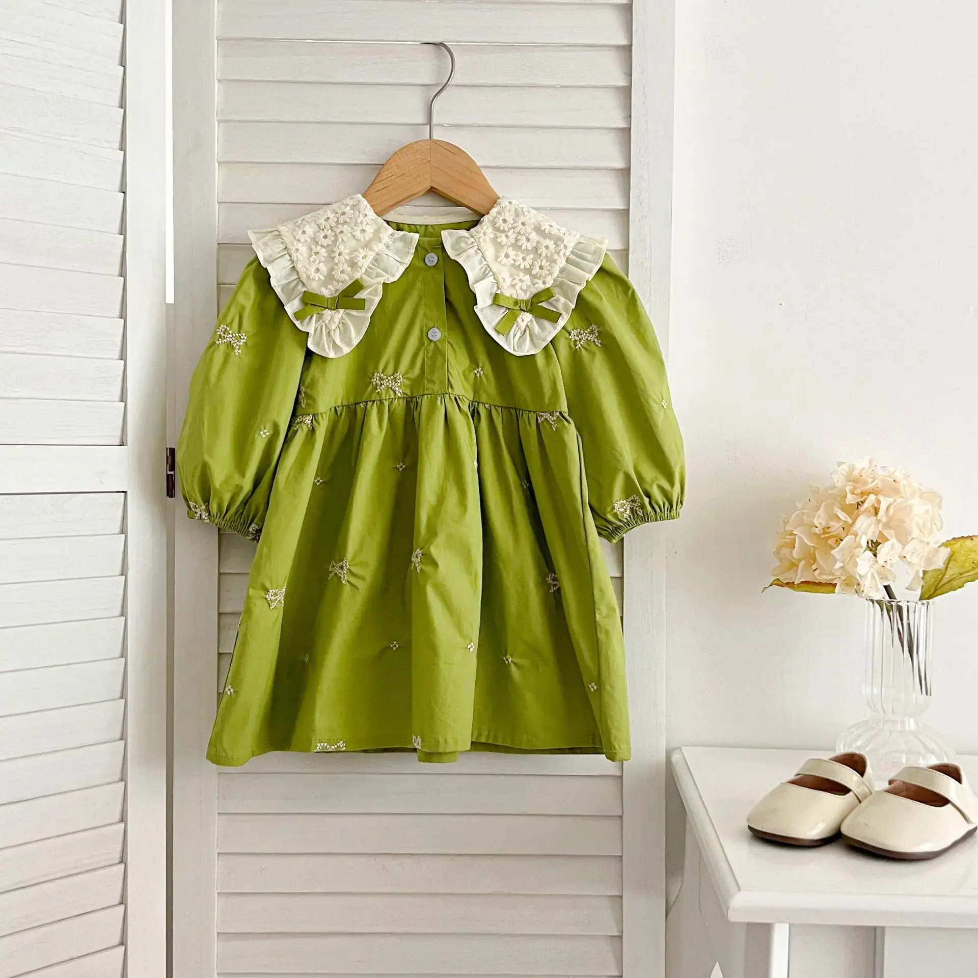 1-6Y Baby Girl Clothing Lace Autumn Casual Dresses Children Fashion Embroidery Sweet Princess Dress Long Sleeve Kids Party Dress