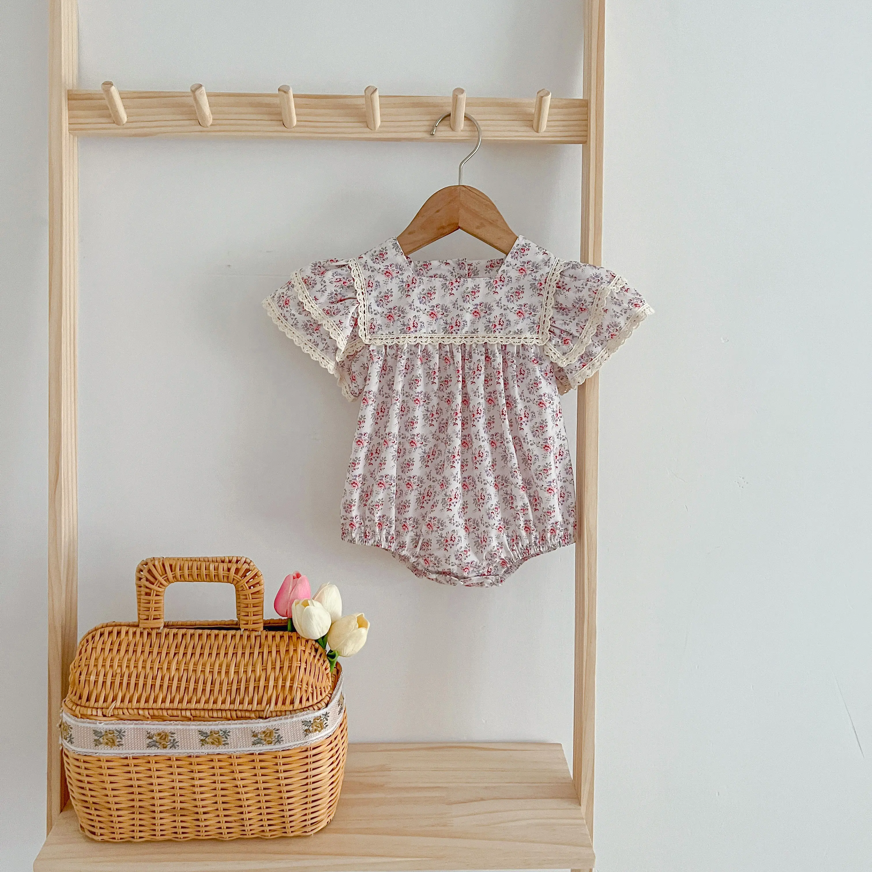 0-3Y Newborn Girl Romper Floral Infants Girls Short Sleeve Bodysuits Summer Newborn Baby Girls Clothes Cotton Princess Bodysuit