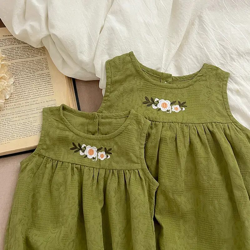 2024 Infant One Piece Big Sisters Dresses Girls Sisters Clothes Summer Baby Clothes Embroidery Flower Little Girls Bodysuits