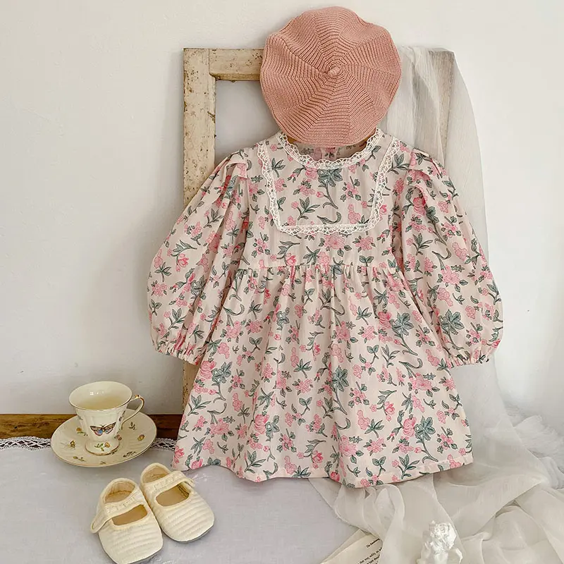 New Children Clothes Dress Autumn Kids Baby Girls Dress Long Sleeve Sweet Flower Printing Princess Dress Spring Baby Girls Dress