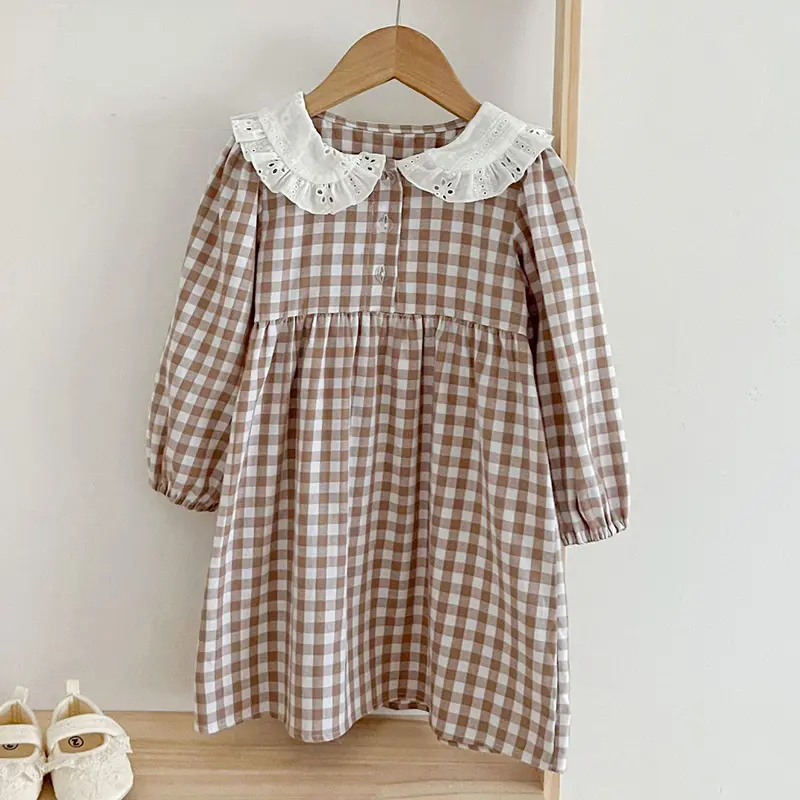 Spring Autumn Kids Baby Girls Long Sleeve Sweet Doll Collar Plaid Princess Dress Kids Baby Girls Dress Children Clothes Dress