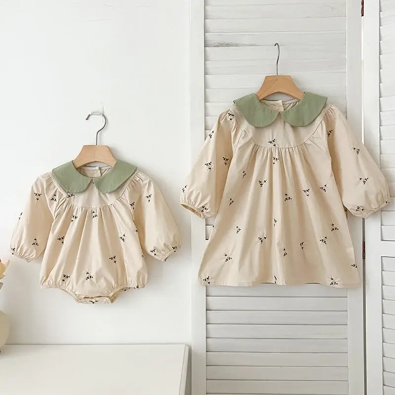 Sisters Clothes Infant Baby Girls Dress Rompers Sisters Dress Kids Baby Girls Embroidered Flowers Princess Dress Clothes Rompers