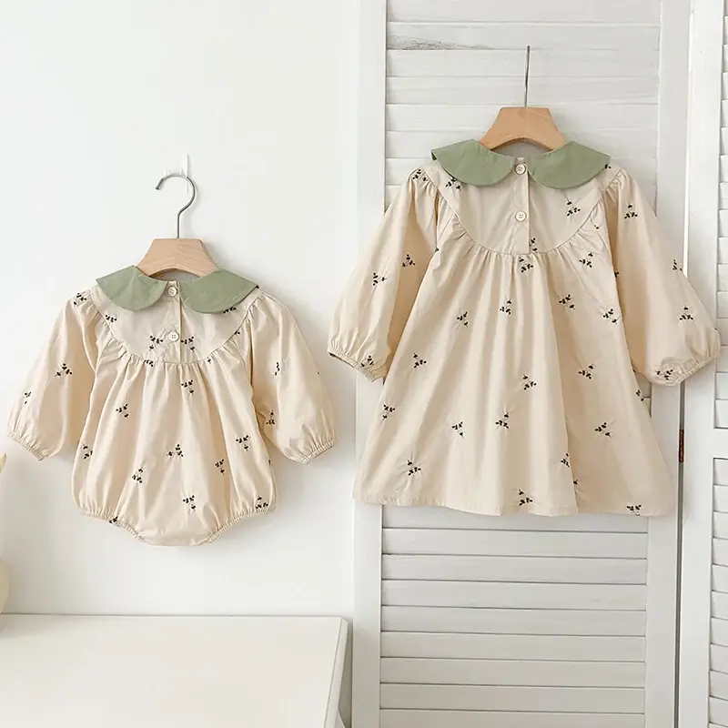 Sisters Clothes Infant Baby Girls Dress Rompers Sisters Dress Kids Baby Girls Embroidered Flowers Princess Dress Clothes Rompers