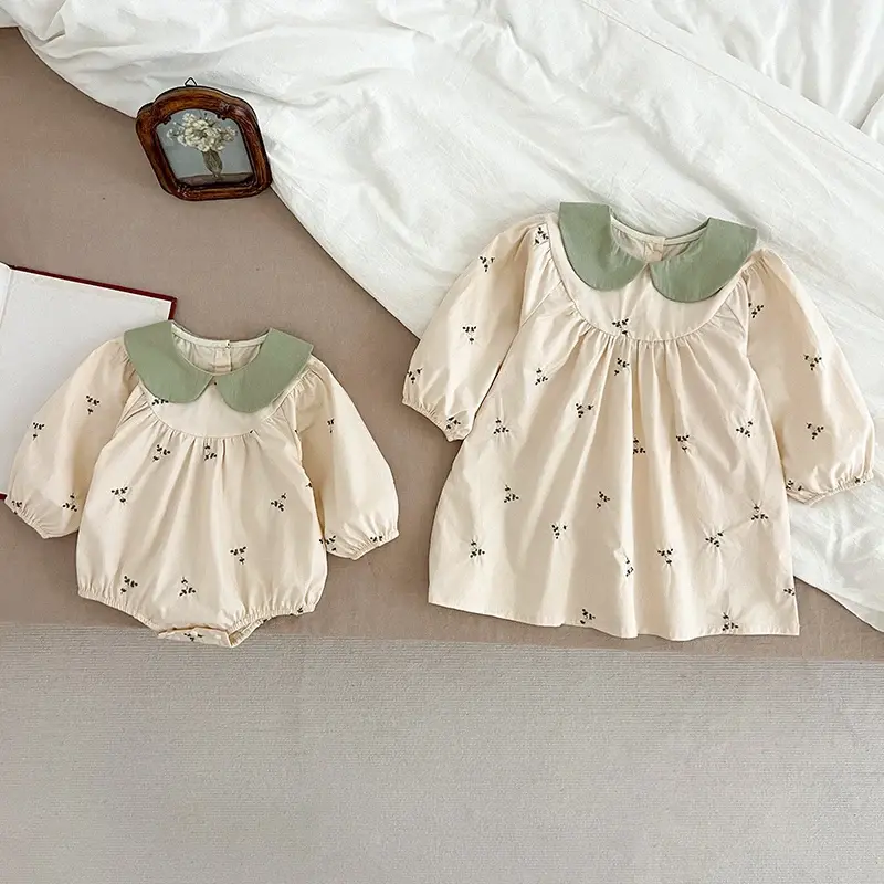 Sisters Clothes Infant Baby Girls Dress Rompers Sisters Dress Kids Baby Girls Embroidered Flowers Princess Dress Clothes Rompers
