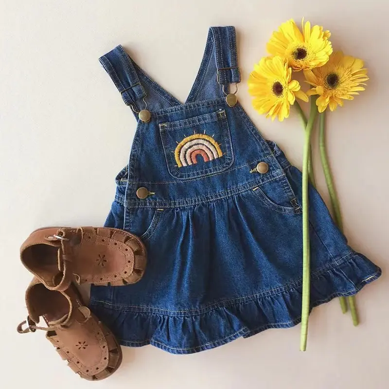 2024 Brother Match Clothes Summer Children Denim Sets Embroidery Baby Denim Romper Sister Baby Girls Denim Dresses Korean Style